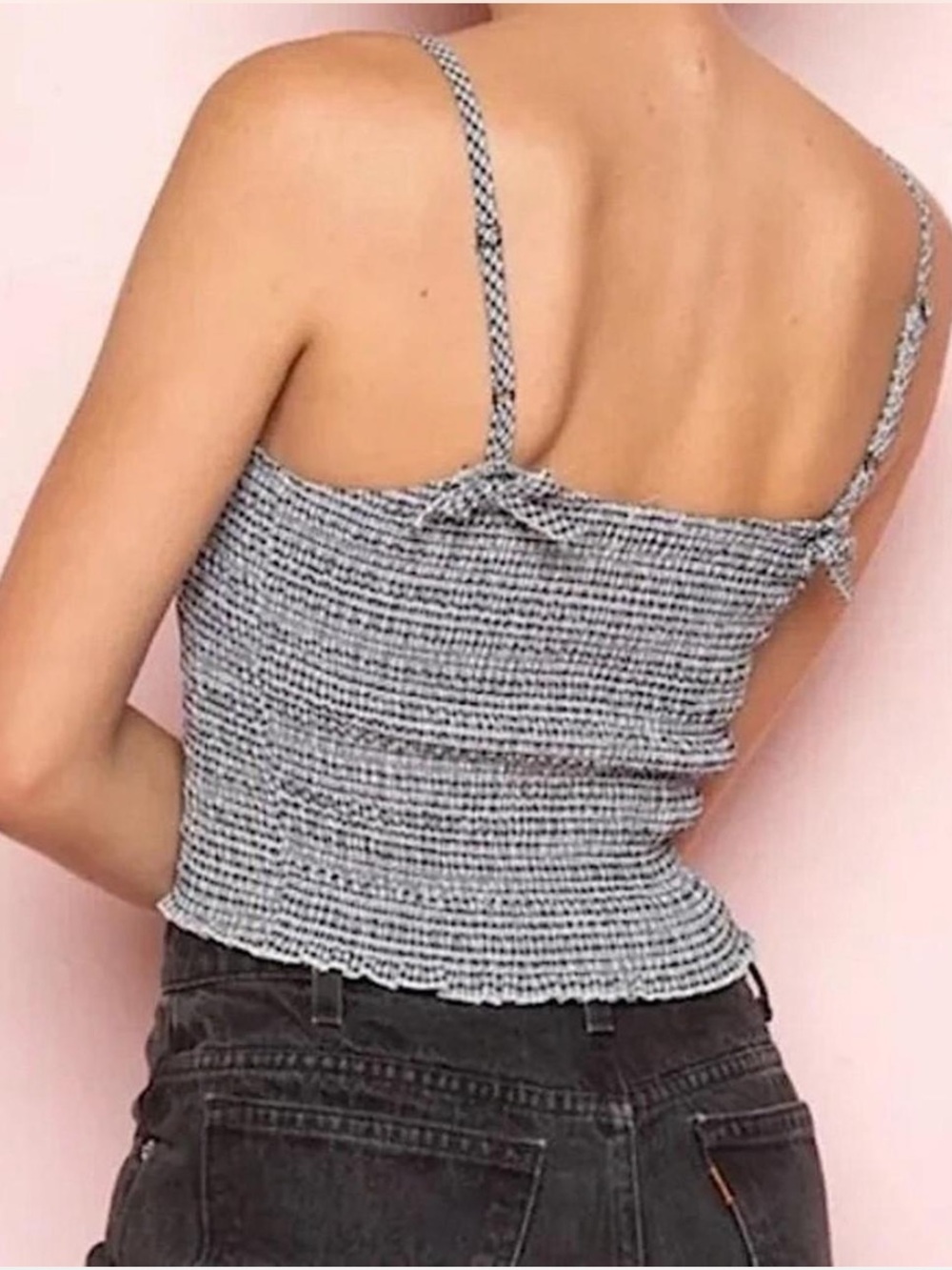 Brandy Melville Navy & White Smocked Cami Tank